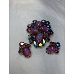 Vintage‎ Coro Pink Dragons Breath Pin Brooch Clip Earrings